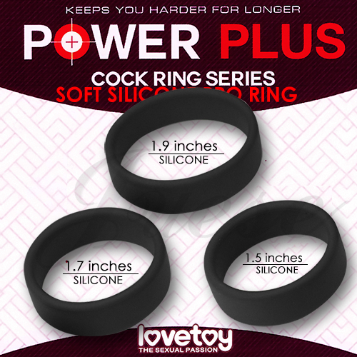 【直徑1.5-1.9cm】POWER PLUS COCK 矽膠套環3入﹝厚﹞ 黑 鎖精環 屌環