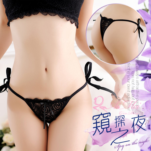 《AIMEI GIAREN》窺探之夜！誘人側綁帶蕾絲丁字褲﹝黑﹞♥