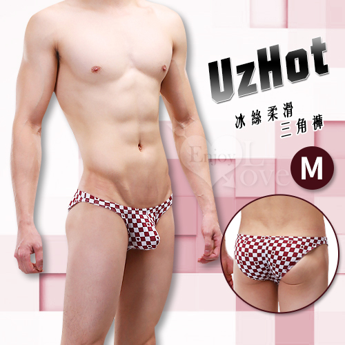 【UzHot 凸哈社】彈力冰絲柔滑U凸三角內褲﹝酒紅格 M﹞♥