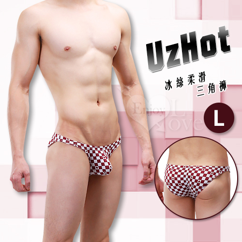 【UzHot 凸哈社】彈力冰絲柔滑U凸三角內褲﹝酒紅格 L﹞♥