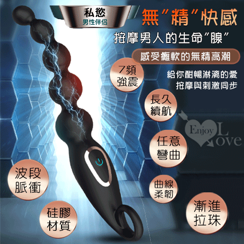 【全長22.2cm 直徑1.8-3.1cm】私慾A ‧ 男性伴侶 拉環漸進拉珠前列線按摩器﹝7頻強震+波段脈衝+親膚硅膠+快捷充電﹞男女通用♥