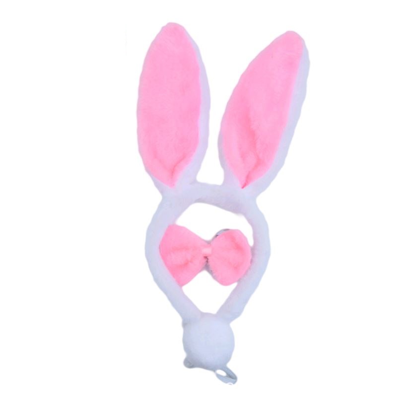 兔女郎耳朵髮箍(白+粉耳+粉啾)-3件♥【1000元滿額回饋禮】