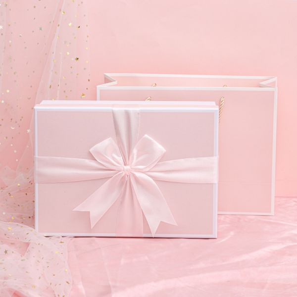 蝴蝶結包裝禮盒-附提袋(粉色)大號33x25x10♥