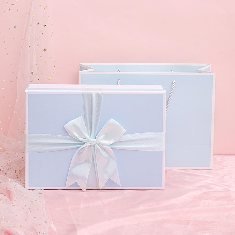 蝴蝶結包裝禮盒-附提袋(藍色)中號28x20x10♥