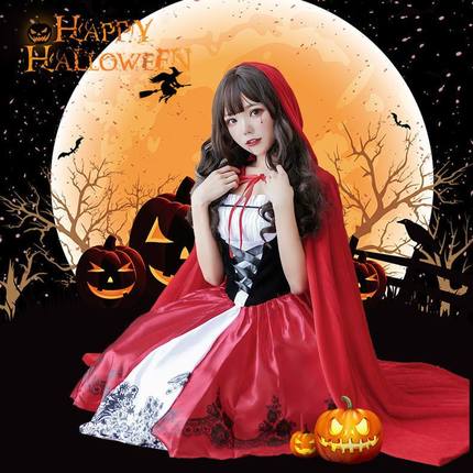 萬聖節小紅帽角色扮演吸血鬼女巫公主裙披肩斗篷(M)♥★