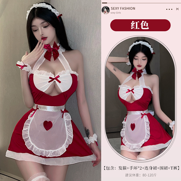 原價309特價216   俏麗小女僕  ღ 性感爆乳連身女僕套裝 (紅)♥☆
