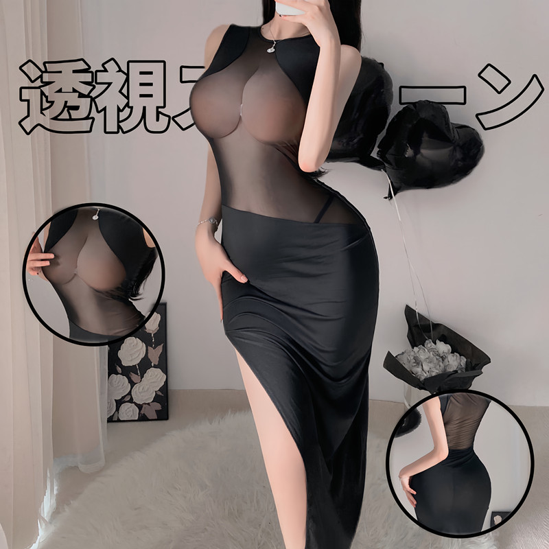 誘惑秘書．包臀修身透視長裙.後媽裙(黑色) ♥