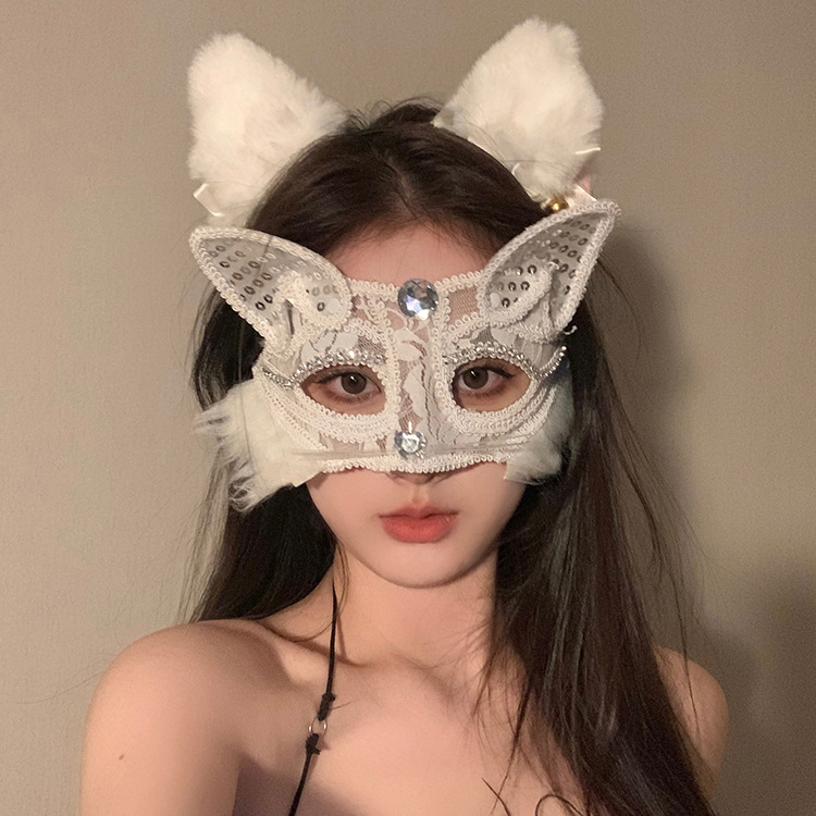 原價60特價42 聖誕節 萬聖節舞會派對性感貓耳半臉面具(白)♥☆
