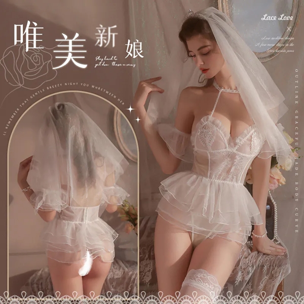 新娘透視網紗裙性感誘惑刺繡睡裙套♥