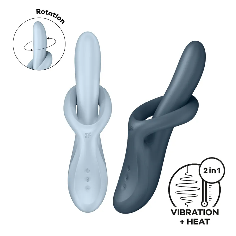 德國 Satisfyer Heat Flex 4 旋轉加熱雙馬達按摩棒【 5 段旋轉+12種震動模式+加溫+USB磁吸充電+保固15年】 水藍色✿