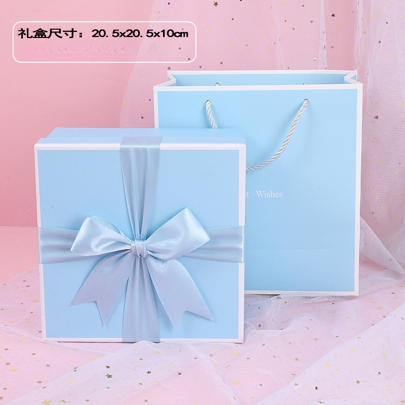 蝴蝶結包裝禮盒-附提袋(藍色)小號20.5x20.5x10cm ♥