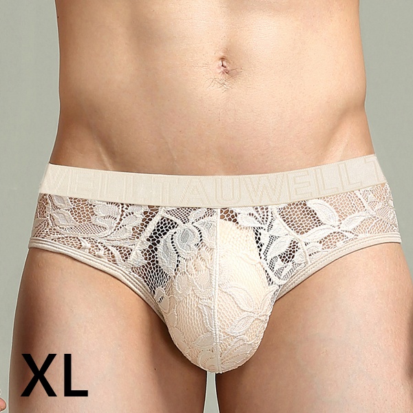 男士經典蕾絲三角褲 (米白色XL)♥