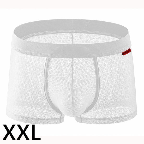 男士 純色透視平角內褲 透氣四角短褲 (白色XXL)♥