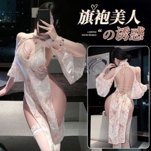 性感低胸露背美背線條盤扣古風情趣高開衩旗袍制服♥