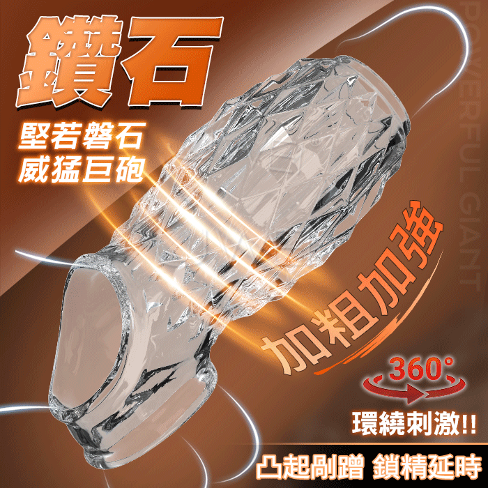 【全長12.5CM直徑2.19CM】鑽石．幾何菱角凸起剮蹭 鎖精延時加粗露龜頭狼牙套【透明】加長加粗...